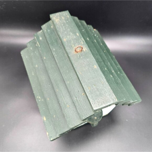 Vintage Rustic Green & White Wooden Birdhouse With Slanted Roof Folk Art CM2035 - Picture 3 of 10